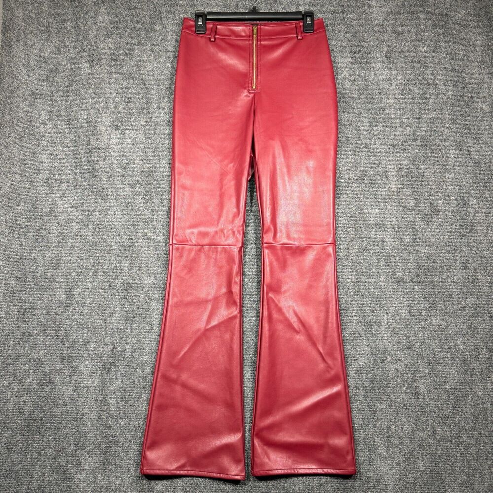 Akira Wine Women Pants Wide Leg PU Front Zipper SIze M